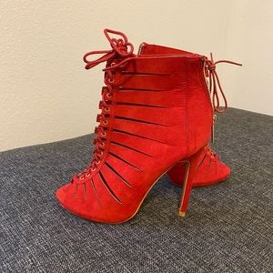 Bella Marie Suede Open Toe Heels
